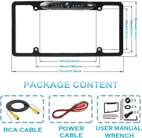 Miniatura 8 de GLK - Cámara de respaldo para matrícula HD con visión frontal y trasera, cámara reversa con 7 LED de visión nocturna, ángulo de visión de 170