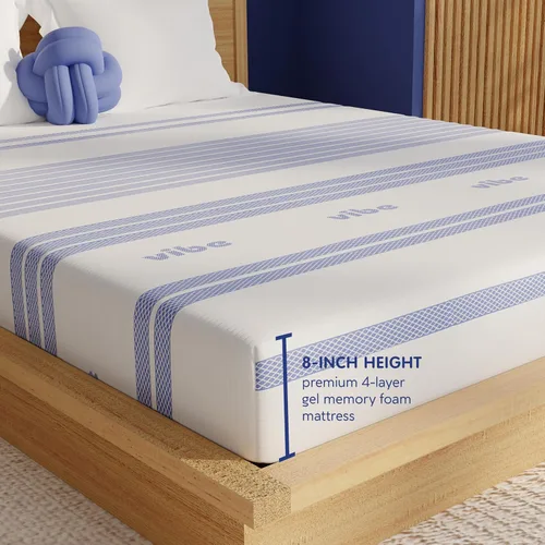 Miniatura 8 de Vibe Colchón de espuma viscoelástica de gel de 8 pulgadas, cama en caja, tamaño Queen, color blanco, certificado Certi-PUR