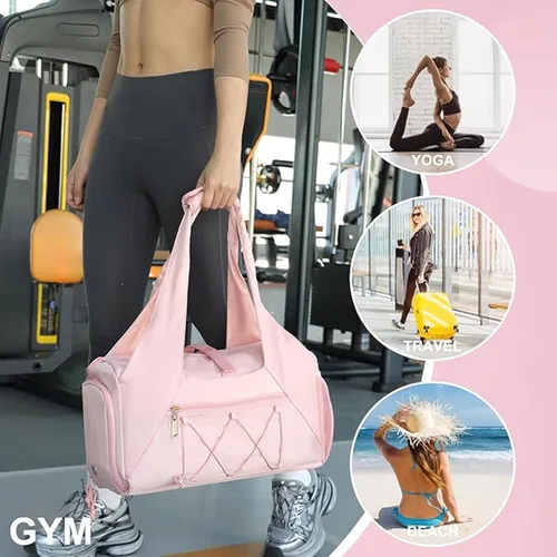 Miniatura 5 de Bolsa de gimnasio para mujer, bolsa de esterilla de yoga con compartimento para zapatos y bolsillo húmedo, bolsa de gimnasio de yoga deportiva