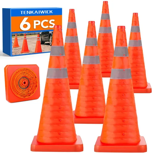 Miniatura 10 de Paquete de 3 conos de seguridad plegables de tráfico de 18 pulgadas, conos de estacionamiento con collares reflectantes, conos de seguridad naranjas