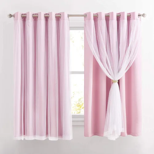 Miniatura 18 de PONY DANCE Cortinas de Doble Capa - Cortinas Opacas de 63 Pulgadas de Largo, Diseño con Ojales en la Parte Superior, Paneles Transparentes Blancos