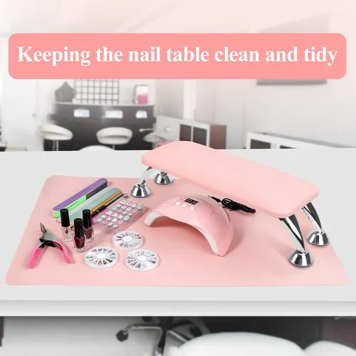 Miniatura 2 de Reposabrazos para uñas de acrílico con tapete para mesa de uñas, cojín de mano de cuero de microfibra para uñas, suave almohada de mano y reposapiés