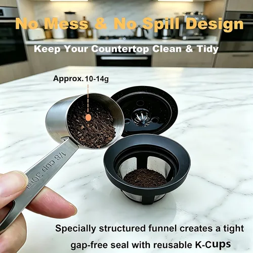 Miniatura 3 de Kit de recambio reutilizable de taza K, cuchara de café de acero inoxidable 304 de 1.0 fl oz y embudo dosificador de aluminio, se adapta a Keurig