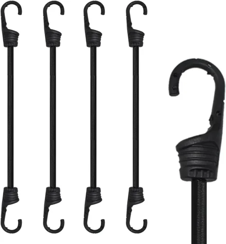 Cuerdas elásticas de 24 pulgadas con ganchos, correas elásticas negras para camping, bicicleta, vagón plegable, maletero, etc. [4 piezas, gancho de