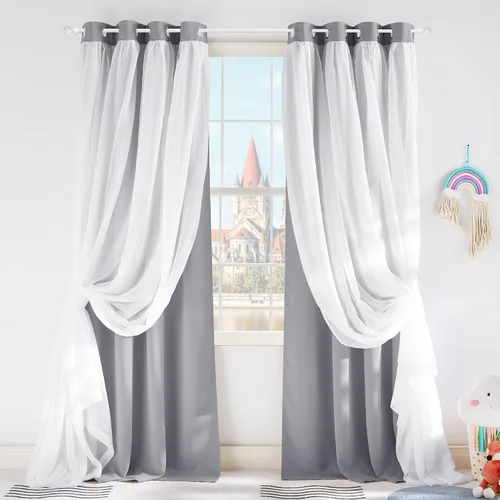 Miniatura 11 de PONY DANCE Cortinas Opacas con Superposición de Gasa, Cortinas de Doble Capa con Aislamiento Térmico Mix & Match para Oscurecer Habitaciones