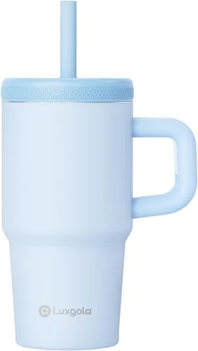 Miniatura 8 de Taza infantil de 20 oz con asa, tapa de rosca a prueba de fugas con pajita de silicona extraíble, a prueba de derrames, botella de agua reutilizable