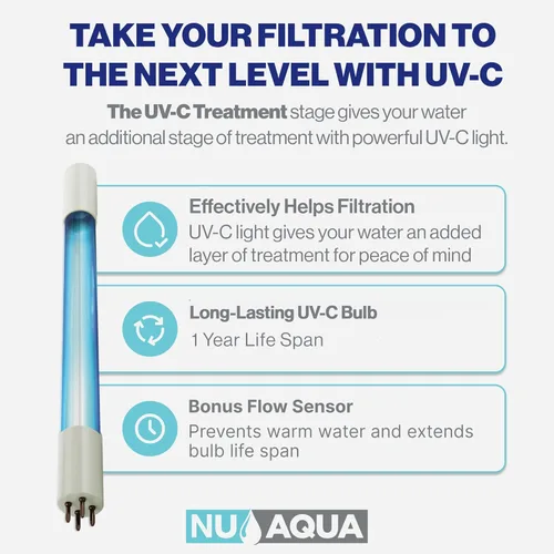 Miniatura 6 de NU Aqua Sistema de Filtro de Agua Debajo del Fregadero de 6 Etapas UV de Ósmosis Inversa - 100 GPD Filtración RO y UV - Grifo y Depósito - Medidor