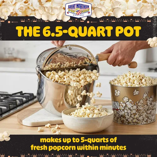 Miniatura 3 de Great Northern Popcorn Stovetop Popcorn Maker - Stainless-Steel Popcorn Popper with a Hand Crank, Vented Lid, and Stir Paddle
