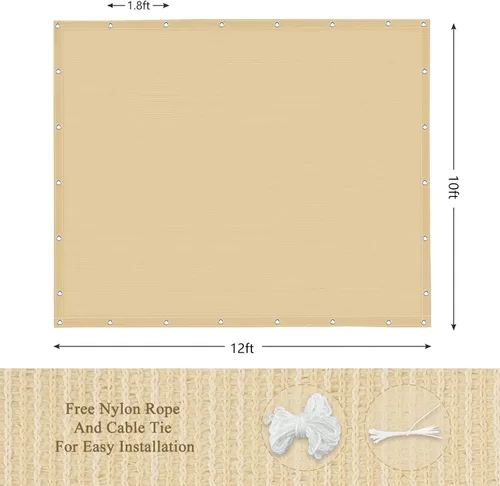 Miniatura 2 de Tela de Sombra Solar para Exteriores 90%, 10 x 12 pies, Toldo para Pérgola, Terraza y Patio Trasero con Protección UV, Material HDPE Resistente al