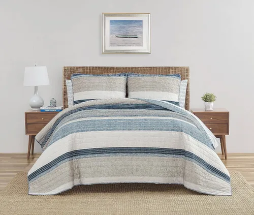 Miniatura 9 de Nautica Juego de edredón tamaño Queen, ropa de cama reversible con fundas a juego, juego de cama ligero para decoración de habitación a rayas