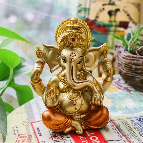Miniatura 2 de alikiki Dios hindú Señor Ganesha Idol Estatua de Dios indio Ganesh Escultura India Templo Mandir Pooja Artículo Regalo de regreso de boda india Oro