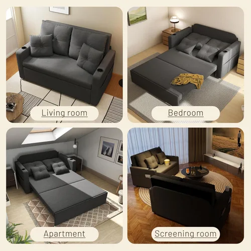 Miniatura 11 de Krcix Sofá cama 3 en 1, sofá cama convertible de 56 pulgadas, sofá biplaza con portavasos, USB, sofá para sala de estar, dormitorio, apartamento