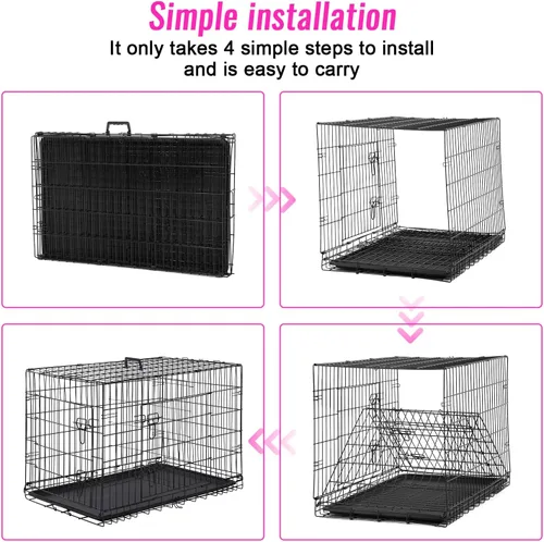 Miniatura 6 de FDW Jaula para Perros Grandes de 48 Pulgadas, de Alambre de Metal Plegable, Doble Puerta con Panel Divisor, Perrera para Interior y Exterior, Negro