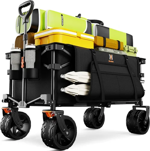 Navatiee Big Wheels - Carrito plegable de playa, resistente, con ruedas silenciosas para todo terreno, carrito de comestibles plegable con bolsillo
