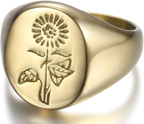 Jude Jewelers Anillo de acero inoxidable con diseño de flor de sol, estilo sello, boda, compromiso, aniversario, declaración, Metal, Zirconia cúbica