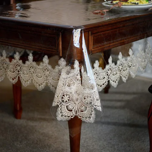 Miniatura 8 de SUTAVIA - Mantel de TPU transparente 100% impermeable con encaje, protector de mesa PVC a prueba de aceite y derrames, mantel transparente oblongo