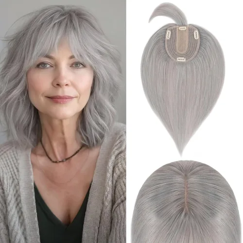 Miniatura 24 de Rich Choices Pelucas con topper de cabello para mujeres, cabello humano real 100% Remy, sin flequillo, para mujeres con adelgazamiento en la parte