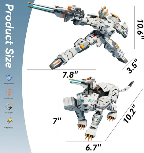 Miniatura 4 de Juguete robot transformador de tigre blanco 2 en 1, figura de acción de animales de 10 pulgadas para niños de 6 a 12 años