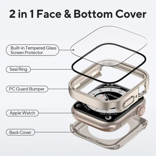 Miniatura 2 de Paquete de 4 fundas impermeables compatibles con Apple Watch de 1.732 pulgadas (1.732 in) Series 6/5/4/SE con protector de pantalla de vidrio