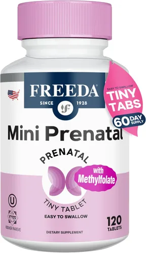 FREEDA Mini vitamina prenatal – Kosher Prenatals – Pequeñas tabletas fáciles de tragar – Vitaminas prenatales con hierro, ácido fólico