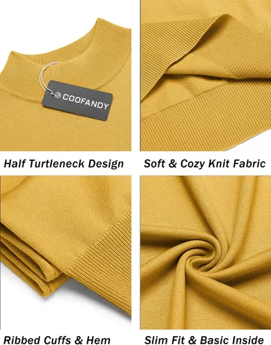 Miniatura 5 de COOFANDY Suéter de cuello alto falso para hombre, de manga corta, color sólido, básico, ajustado, de punto