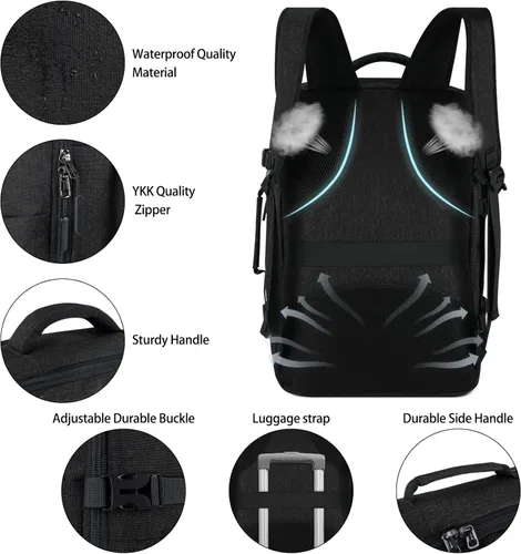 Miniatura 5 de Mochila de viaje para hombres y mujeres, 17 pulgadas, aprobada para vuelos, mochila de transporte impermeable grande de 40 L, mochila para negocios