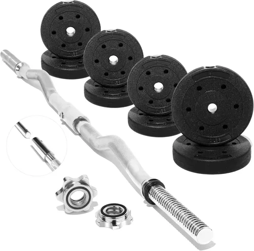 Yes4All Standard Straight Barbell 60" & EZ Curl Bar 47", Capacity 200 to 480 LB, Weight Bar 1" to 2" Diameter - Star Lock Collars, Rubber Ring, I.