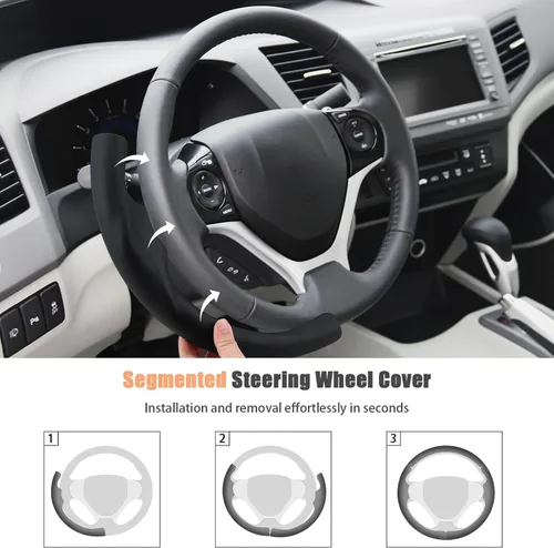 Miniatura 7 de Aimato Funda de volante personalizada para Honda Civic 2012-2015, delgada, antideslizante, resistente a los arañazos, accesorio exclusivo para Honda