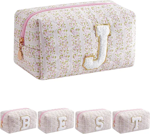 Miniatura 48 de Bolsa de maquillaje alfabética JOVAKIT, bolsa de cosméticos para mujeres, regalos de Navidad para niñas de 6 a 18 años, neceser de viaje con flores