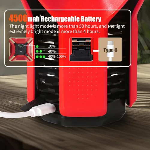 Miniatura 4 de Linterna LED recargable para campamento, diseño de agarre libre, 4 modos, impermeable IP65, brillo cálido de 3000 K, luz ligera y portátil