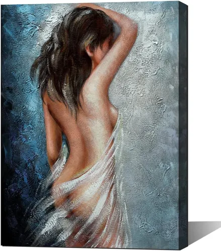Arte abstracto sexy de mujer desnuda enmarcado, arte de pared para habitación de niñas, decoración moderna del hogar, arte de 12 x 16 pulgadas, azul