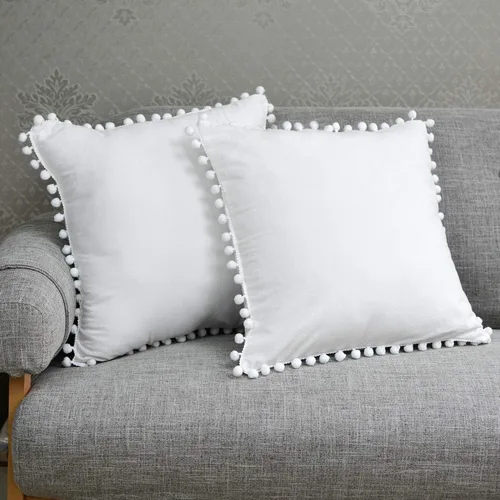 Miniatura 11 de Softta Euro Sham Covers - Juego de 2 fundas de almohada de 26 x 26 pulgadas con pompón negro, estilo étnico, vintage, 100% algodón puro, fundas