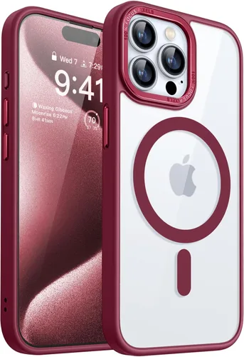Miniatura 28 de CANSHN Funda magnética para iPhone 15 [compatible con MagSafe y probada contra caídas de grado MIL], funda delgada translúcida mate, antiarañazos, a