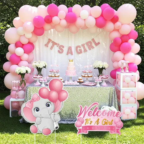 Miniatura 3 de 2 piezas de señal de jardín para baby shower con estaca, señal de revelación de género rosa, elefante, decoración de césped, bienvenida, es una