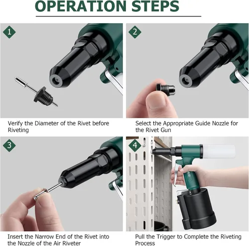 Miniatura 7 de JiGiU Herramienta neumática Remachadora de aire 3097LBF Tirando Pistola de remache neumática para ahorro de mano de obra pesada, remachadora de aire