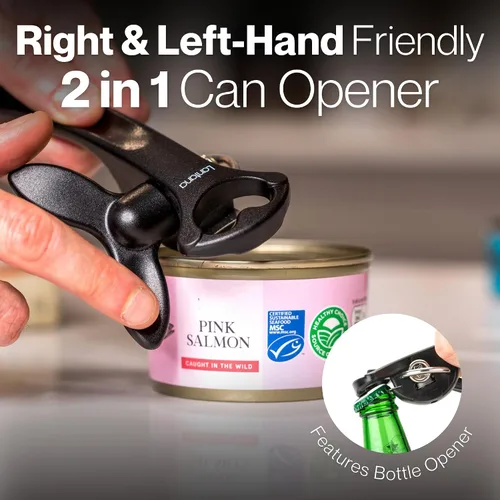 Miniatura 5 de Lantana Abrelatas de borde liso con elevador de tapa de botella, abrelatas de seguridad manual de mano - negro/acero inoxidable