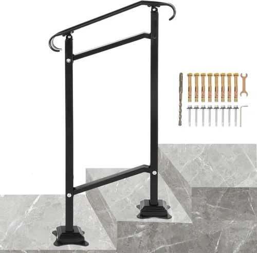 Miniatura 18 de VEVOR Kit de barandilla para escaleras al aire libre, pasamanos de 5 pies de 0 a 5 escalones, barandilla de aluminio negro de ángulo ajustable