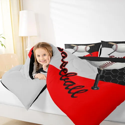 Miniatura 5 de Juego de edredón de béisbol en 3D para niños, tamaño twin, juego de ropa de cama para niños amantes de los deportes de juegos de pelota, decoración
