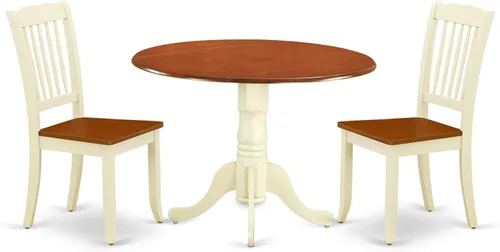 Miniatura 12 de East West Furniture DLDA3-BCH-W Dublin - Juego de habitación de 3 piezas que contiene una mesa de cocina redonda con gotas y 2 sillas de comedor, 42