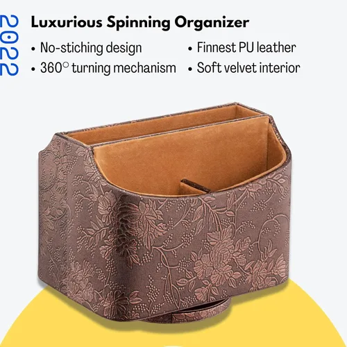 Miniatura 3 de LAMOTI Leather 360 Spinning TV Remote Caddy - Organizador de escritorio de 5 compartimentos para controles remotos universales, teléfonos, tabletas