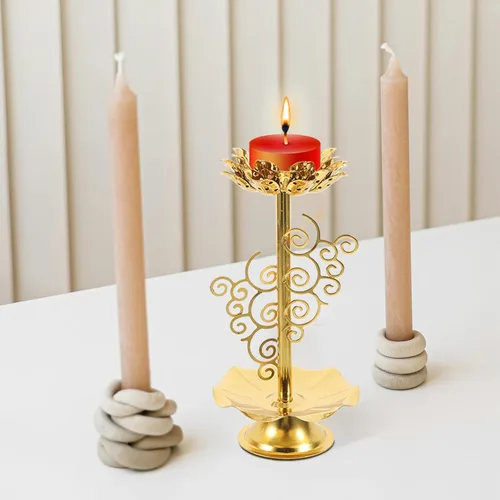 Miniatura 5 de 2 portavelas de loto de aleación dorada, soporte de lámpara de mantequilla budista para meditación, altar del hogar y decoración del templo, diseño