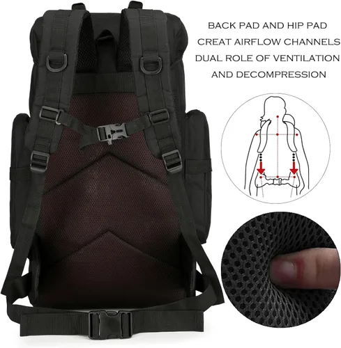 Miniatura 4 de Mochila de senderismo 45L Mochila de camping Mochila militar Molle para viajes al aire libre, Negro -, Mochilas de mochila