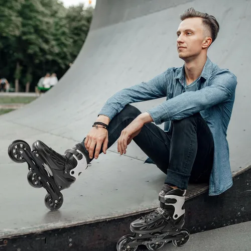 Miniatura 7 de PAPAISON Patines en línea ajustables para adultos para hombres y mujeres con 3 ruedas de 100 mm, patines de exterior para fitness, velocidad y Negro