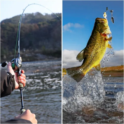 Miniatura 9 de Sougayilang Baitcaster Combo for Freshwater and Inshore, 2 Piece 30Ton+24Ton Graphite Fishing Rod with SuperPolymer Handle, 7.0:1 Gear Ratio Mano