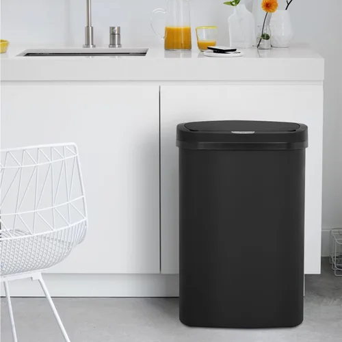 Miniatura 6 de BestOffice Basurero de plástico negro de alta capacidad sin contacto con tapa, 49L/13G, rectangular, cierre silencioso, cocina, dormitorio, baño