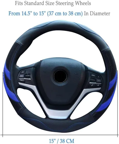Miniatura 6 de Alusbell - Funda de volante de cuero de microfibra transpirable para auto, tamaño grande, 39.4-40.6 cm de diámetro exterior, azul, para hombres