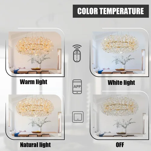Miniatura 4 de ykolupty - Candelabro de diente de león dorado de 8 luces para comedor, lámpara colgante Sputnik con control remoto, candelabro de cristal moderno