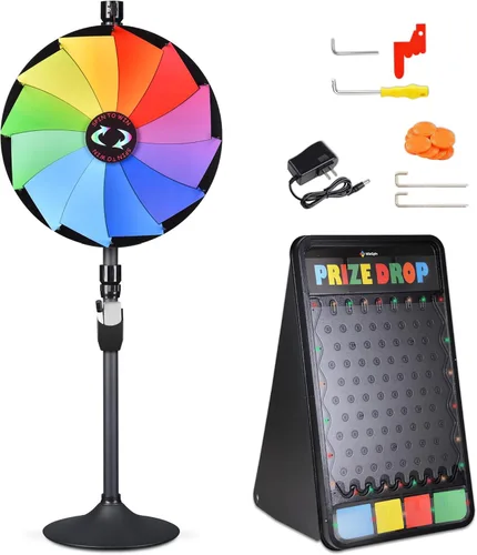 Miniatura 10 de WinSpin Rueda de premios de 36 pulgadas – Rueda giratoria de mesa y soporte de suelo resistente con fabricante de borrado en seco – Rueda giratoria