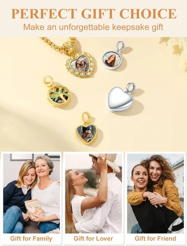 Miniatura 7 de Custom4U Photo Charms for Bracelets 925 Sterling Silver/Gold Plated Heart/Tree of Life/Round Charm Bead Personalized with Picture Custom