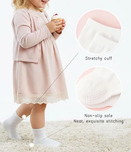 Miniatura 4 de CHUNG Calcetines antideslizantes de algodón para niños pequeños con agarre inferior para niños y niñas, 12 pares